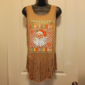 Boutique Vintage Christmas Fringed Tank Top